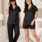 4-pcs Satin Night Suit Black