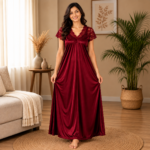 Lace Maxi Nighty Marron